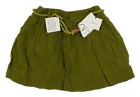 Nové - Khaki lněná sukně s tkaničkou Zara