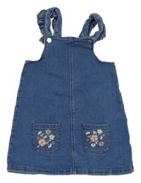 Modré riflové laclové šaty s kytičkami C&A