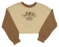 Vanilkovo-hnědá crop mikina s potiskem Shein