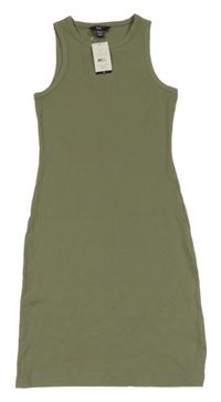 Nové - Khaki žebrované elastické šaty New Look