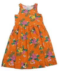 Oranžové květované bavlněné šaty s tukany H&M