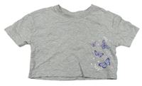 Šedé crop tričko s motýly Primark