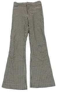 Černo-bílo-hnědé kostkované flare kalhoty Zara