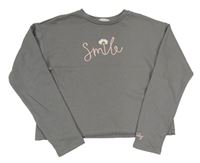 Šedá crop mikin s nápisem a kytičkou zn. Primark