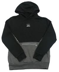 Šedo-černá mikina s logem a kapucí zn. Adidas