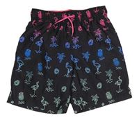 Černé plážové kraťasy s plážovým motivem Primark