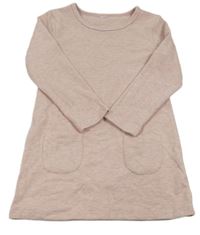 Světlerůžovo-šedé melírované teplákové šaty s kapsami 