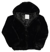 Černá kožešinová zateplená bunda s kapucí Matalan