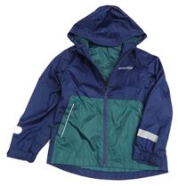 Tmavomodro-zelená funkční šusťáková jarní bunda s kapucí Crane