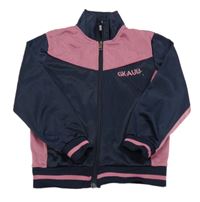 Tmavomodro-růžová propínací sportovní mikina s nápisem 