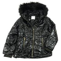 Černá šusťáková prošívaná zimní bunda s kapucí Next 