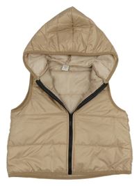 Béžová šusťáková prošívaná zateplená vesta s kapucí Shein