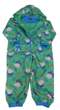 Zelená šusťáková jarní kombinéza s Tomíkem a kapucí 