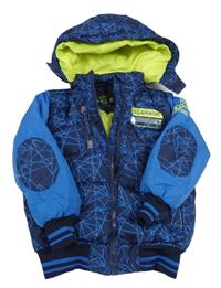 Tmavomodro-modrá šusťáková prošívaná zimní bunda s odepínací kapucí Kiki&Koko