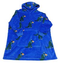 Tmavomodrá safírová chlupatá ovesize mikina s dinosaury a kapucí M&S