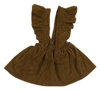 Hnědá manšestrová sukně s kšandami s volánky