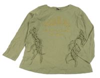 Světlekhaki triko s kytičkami a třásněmi DopoDopo 