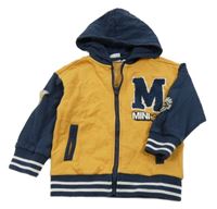 Oranžovo-tmavomodrá propínací mikina s logem a kapucí - Mimoni 