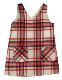 Bílo-červeno-tmavomodré kostkované vlněné šaty F&F