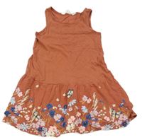 Rezavé bavlněné šaty s kytičkami H&M