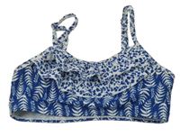 Tmavomodro-bílá vzorovaná plavková podprsenka s volánky Smiling 