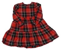 Červeno-černo-bílé kostkované plátěné košilové šaty F&F