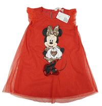Nové - Červené tylové třpytivé šaty s Minnie Disney