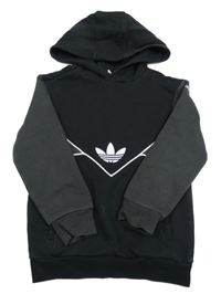 Černo-šedá mikina s logem a kapucí Adidas