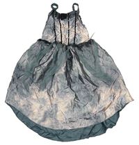 Kostým - Šedo-broskvové šaty s flitry a kytičkou