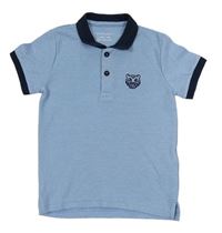 Modro-tmavomodré melírované žebrované polo tričko s tygrem PRIMARK