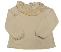 Pudrové triko s volánkem s madeirou H&M