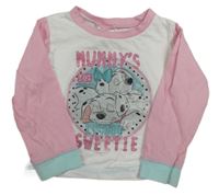 Bílo-světlerůžovo/světlemodré pyžamové triko s dalmatinky Disney