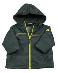 Černo-zelená kostkovaná šusťáková zimní bunda s pruhy a kapucí Topomini