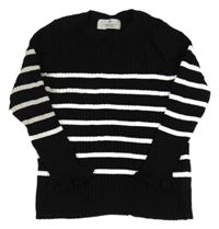 Černo-bílý pruhovaný žebrovaný svetr s volánky H&M