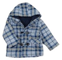 Modro-tmavomoodro-hnědý kostkovaný fleecový zateplený kabátek s kapucí Goldigga