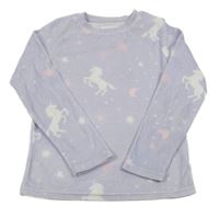 Levandulová plyšová pyžamová mikina s jednorožci a hvězdičkami F&F