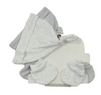 Nové - 4Set - 2x - Čepice - bílá s obláčky, světlešedá, 2x - rukavice - bílé s obláčky, světlešedé PRIMARK