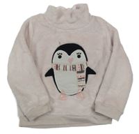 Světlerůžová chlupatá mikina s tučňáčkem s flitry a rolákem C&A