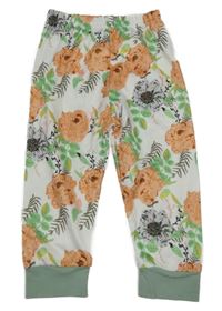 Bílo-světlekhaki teplákové kalhoty s růžemi 