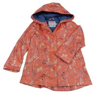 Korálový nepromokavý jarní kabát s motýlky a kytičkami a kapucí miniclub
