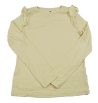 Vanilkové žebrované triko s volánky H&M