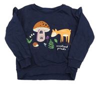 Tmavomodrá mikina s muchomůrkou a liškou a volánky St. Bernard