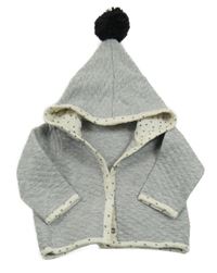 Šedo-smetanová prošívaná propínací vyteplená mikina s kapucí s bambulí H&M