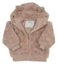 Pudrový kožešinový podšitý bomber s kapucí s oušky Nutmeg