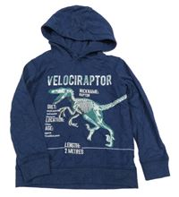 Tmavomodrá melírovaná mikina s kostrou dinosaura a kapucí John Lewis