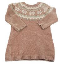 Starorůžové melírované žinylkové svetrové šaty s vločkami PRIMARK