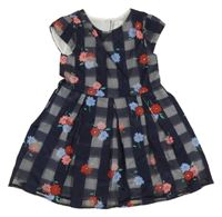 Tmavomodro-bílé kostkované šaty s kytičkami JASPER CONRAN