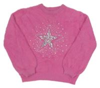 Tmavorůžový chlupatý svetr s hvězdičkou z flitrů St. Bernard