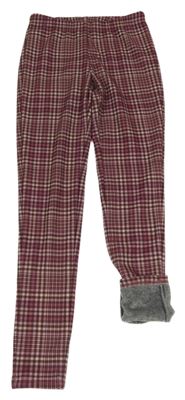 Starorůžovo-hnědo-světlebéžové kostkované teplákové zateplené legíny YIGGA