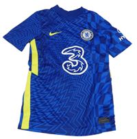 Tmavomodro-safírovo-křiklavě žlutý vzorovaný funkční fotbalový dres Chelsea a čísly 